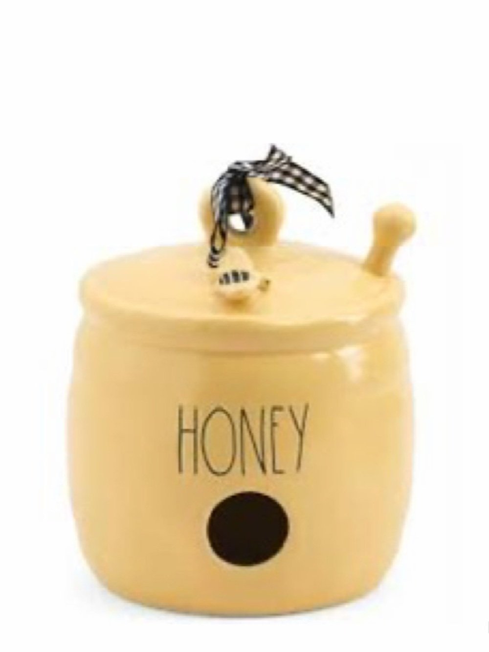 NEW Rae Dunn 'Honey' Honey Pot Shaped Bird House with Bee & Dipper Handle Figure - Picture 2 of 6